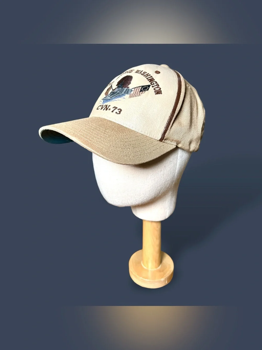 US Navy Military USS George Washington Warship Baseball Hat Beige Brown Green OS